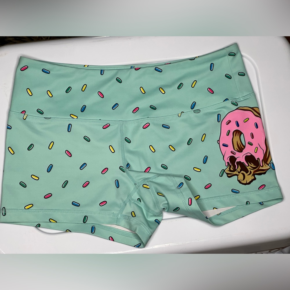 Woman’s small skull donut feed me fight me shorts